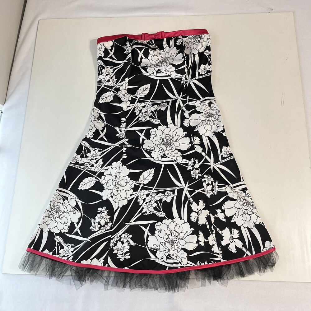 Gunne Sax Dress Jessica McClintock For Juniors 11/12 Black Floral Strapless